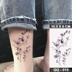 10pcs Color Lavender Small Fresh Waterproof Temporary Tattoo Sticker Line Butterfly Flower Tato Neck Women Men Kids Fake Tattoos