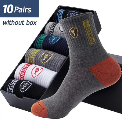 10 pairs Breathable Men's Basketball Crew Socks for Spring and Fall Sweat Absorption Deodorant Sports Stockings