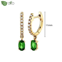 925 Sterling Silver Needle Luxury Green Crystal CZ Earrings 2023 New Gold Small Hoop Earrings for Women Fashion Puncture Jewelry