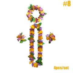 4pcs/set Hawaiian Party Artificial Flowers Leis Necklace Hawaii Summer Beach Flower Wreath Garland Aloha Wedding Birthday Decor