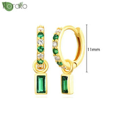 925 Sterling Silver Needle Luxury Green Crystal CZ Earrings 2023 New Gold Small Hoop Earrings for Women Fashion Puncture Jewelry