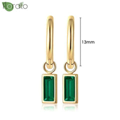 925 Sterling Silver Needle Luxury Green Crystal CZ Earrings 2023 New Gold Small Hoop Earrings for Women Fashion Puncture Jewelry