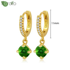 925 Sterling Silver Needle Luxury Green Crystal CZ Earrings 2023 New Gold Small Hoop Earrings for Women Fashion Puncture Jewelry