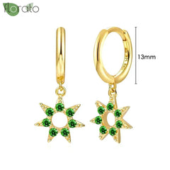 925 Sterling Silver Needle Luxury Green Crystal CZ Earrings 2023 New Gold Small Hoop Earrings for Women Fashion Puncture Jewelry