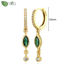 925 Sterling Silver Needle Luxury Green Crystal CZ Earrings 2023 New Gold Small Hoop Earrings for Women Fashion Puncture Jewelry