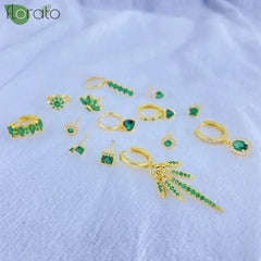 925 Sterling Silver Needle Luxury Green Crystal CZ Earrings 2023 New Gold Small Hoop Earrings for Women Fashion Puncture Jewelry