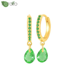 925 Sterling Silver Needle Luxury Green Crystal CZ Earrings 2023 New Gold Small Hoop Earrings for Women Fashion Puncture Jewelry