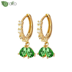 925 Sterling Silver Needle Luxury Green Crystal CZ Earrings 2023 New Gold Small Hoop Earrings for Women Fashion Puncture Jewelry