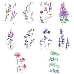 10pcs Color Lavender Small Fresh Waterproof Temporary Tattoo Sticker Line Butterfly Flower Tato Neck Women Men Kids Fake Tattoos