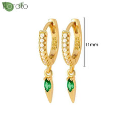 925 Sterling Silver Needle Luxury Green Crystal CZ Earrings 2023 New Gold Small Hoop Earrings for Women Fashion Puncture Jewelry