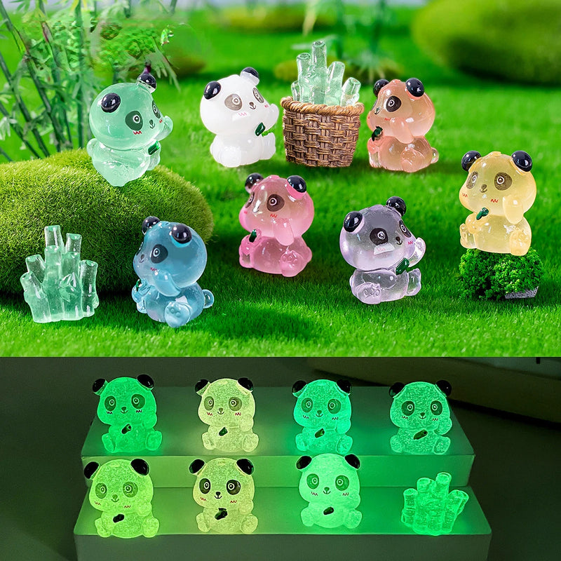 8/24/48Pcs Cute Luminous 3D Panda Resin Crafts Glow In The Dark Tiny Pandas Micro Landscape Figures Decorate DIY Home Ornaments