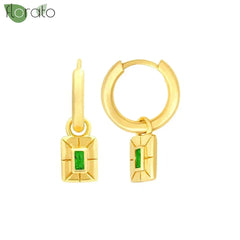 925 Sterling Silver Needle Luxury Green Crystal CZ Earrings 2023 New Gold Small Hoop Earrings for Women Fashion Puncture Jewelry