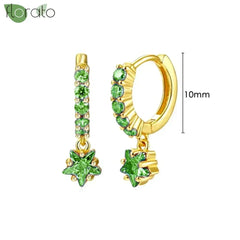 925 Sterling Silver Needle Luxury Green Crystal CZ Earrings 2023 New Gold Small Hoop Earrings for Women Fashion Puncture Jewelry