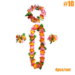 4pcs/set Hawaiian Party Artificial Flowers Leis Necklace Hawaii Summer Beach Flower Wreath Garland Aloha Wedding Birthday Decor