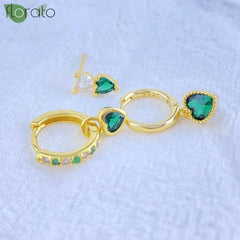 925 Sterling Silver Needle Luxury Green Crystal CZ Earrings 2023 New Gold Small Hoop Earrings for Women Fashion Puncture Jewelry