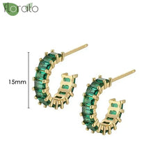 925 Sterling Silver Needle Luxury Green Crystal CZ Earrings 2023 New Gold Small Hoop Earrings for Women Fashion Puncture Jewelry