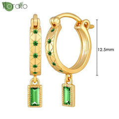 925 Sterling Silver Needle Luxury Green Crystal CZ Earrings 2023 New Gold Small Hoop Earrings for Women Fashion Puncture Jewelry