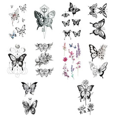 10pcs Color Lavender Small Fresh Waterproof Temporary Tattoo Sticker Line Butterfly Flower Tato Neck Women Men Kids Fake Tattoos