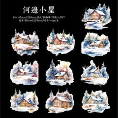 20pcs/bag PET Christmas Town Sticker Romantic Winter Snowpines Snowman Diary Scrapbook DIY Decorative Stickers