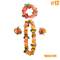 4pcs/set Hawaiian Party Artificial Flowers Leis Necklace Hawaii Summer Beach Flower Wreath Garland Aloha Wedding Birthday Decor