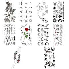 10pcs Color Lavender Small Fresh Waterproof Temporary Tattoo Sticker Line Butterfly Flower Tato Neck Women Men Kids Fake Tattoos