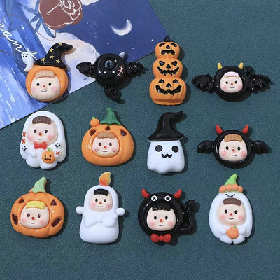 10PCS Resin Colorful Cute, Terrifying Halloween baby festival cartoon Scrapbook Flatback 3D food Figurine DIY Decor Crafts