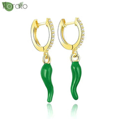 925 Sterling Silver Needle Luxury Green Crystal CZ Earrings 2023 New Gold Small Hoop Earrings for Women Fashion Puncture Jewelry