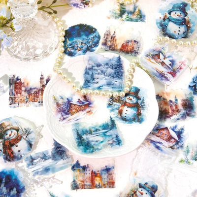 20pcs/bag PET Christmas Town Sticker Romantic Winter Snowpines Snowman Diary Scrapbook DIY Decorative Stickers