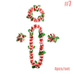 4pcs/set Hawaiian Party Artificial Flowers Leis Necklace Hawaii Summer Beach Flower Wreath Garland Aloha Wedding Birthday Decor